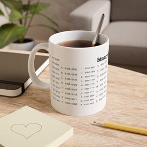 Binary Code Chart Mug | White Ceramic 11oz imagen 5