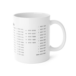 Binary Code Chart Mug | White Ceramic 11oz imagen 4