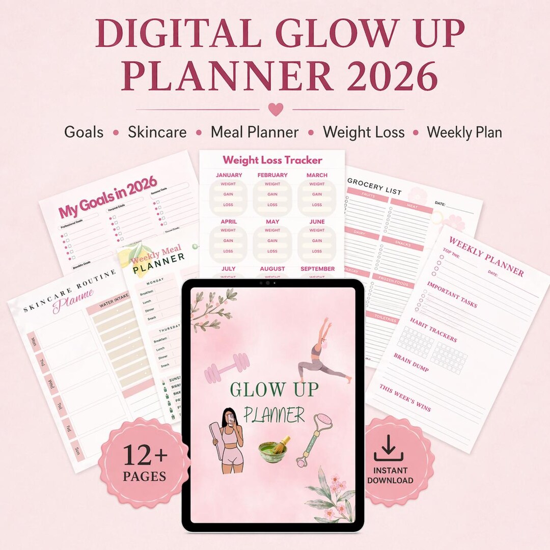 Glow up Planner Printable: Self Care, Fitness & Workout Journal ...