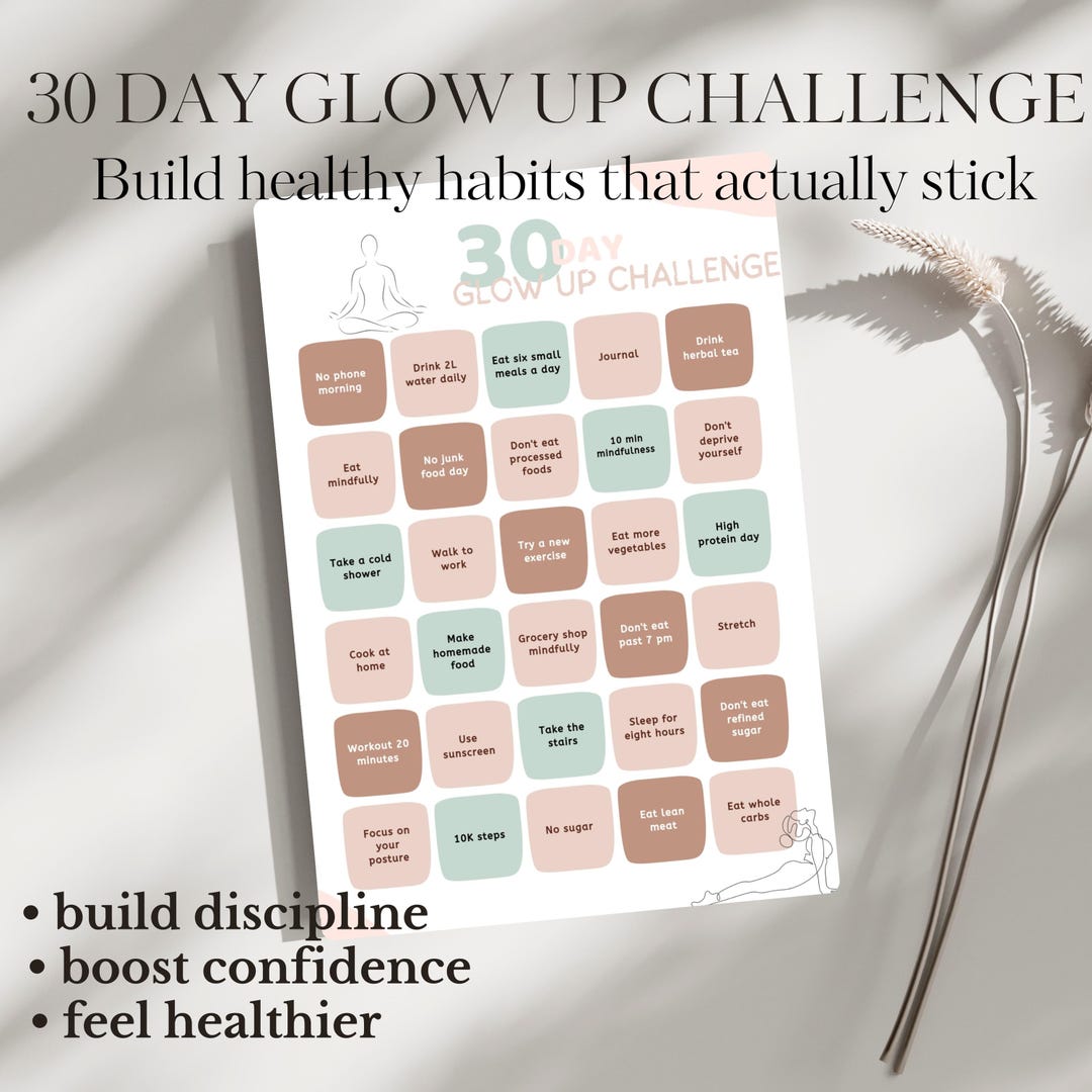 30 Day Glow up Challenge Planner Editable | Download for Weight Loss ...