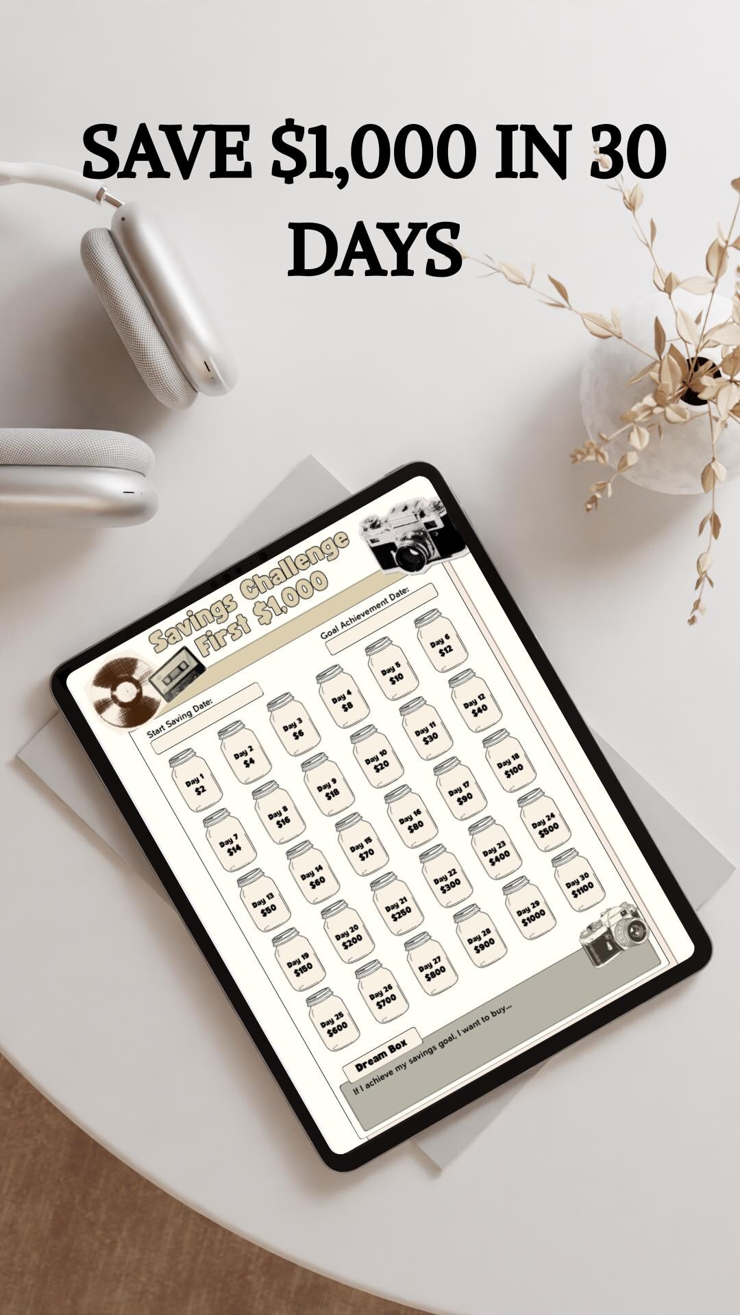 Savings Challenge Printable 30 Day Money Saving Tracker Budget Planner ...