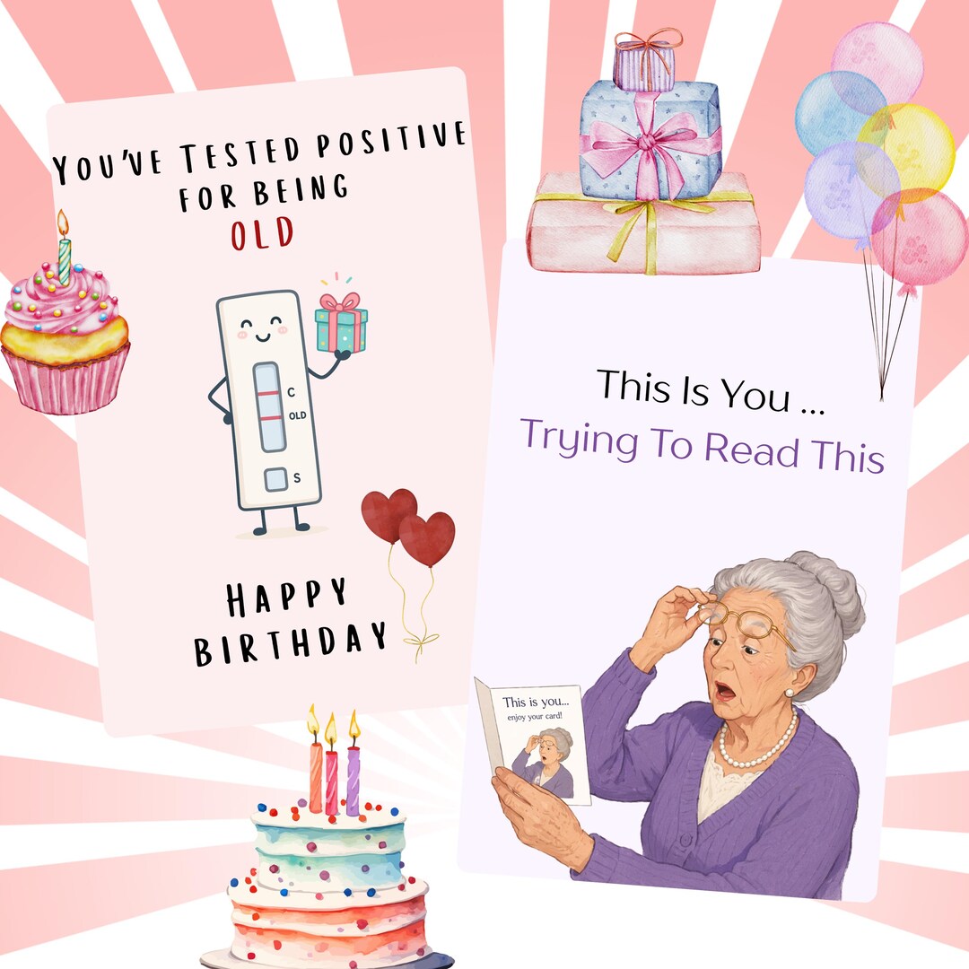 Humorous Cards Funny Birthday Cards Digital Download, Humorous Greeting Card Pack for ...