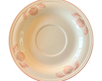 Set of 8 Vintage Sangostone Coquille Saucers - Pattern 3664 - Pink Peach Seashell Coastal Stoneware - Replacement China
