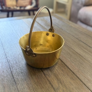 Antique Solid Brass Jelly Pot With Handle CottageCore Farmhouse Brass Bucket