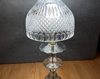 Vintage Crystal Table Lamp, 20" Tall Cut Crystal Dome Shade, Pull Chain