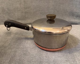 Casserole à fond en cuivre avec couvercle Revere Ware vintage (1,5 pinte)