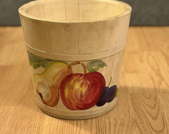 VTG Wooden Sap Bucket Hand painted Folk Art Signed CottageCore Farmhouse Rustic