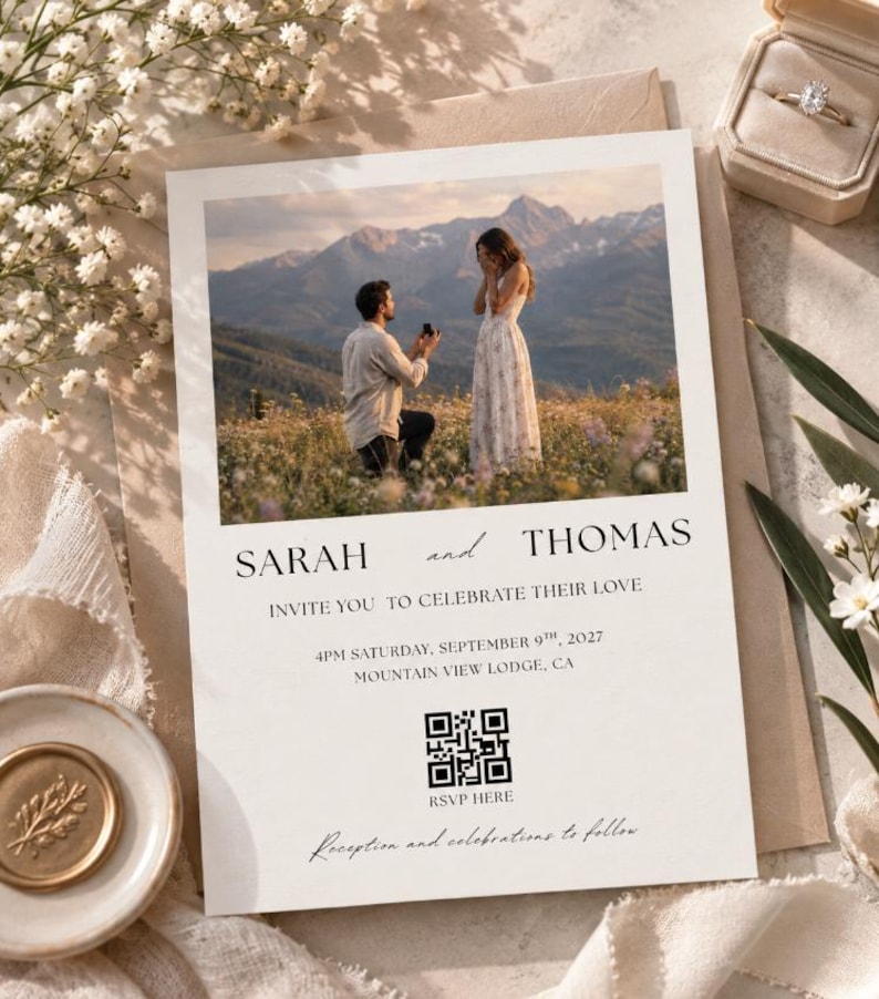 Wedding Photo Qr Code Example Photo Wedding Invitation, Editable Canva Wedding Invite, Modern Wedding ...