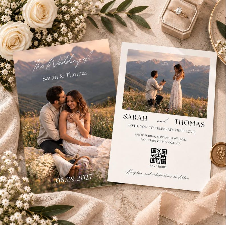 Wedding Photo Qr Code Example Photo Wedding Invitation, Editable Canva Wedding Invite, Modern Wedding ...