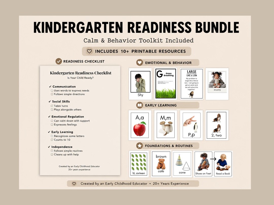 Kindergarten Readiness Checklist Bundle | Calm Down Corner Printables ...