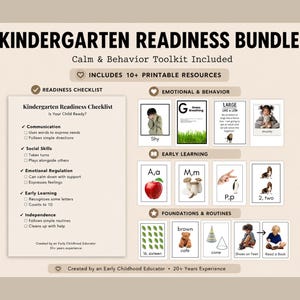 Kindergarten Readiness Checklist Bundle | Calm Down Corner Printables | Preschool Skills, Behavior Tools, First Then, Emotions, ASL, ABC