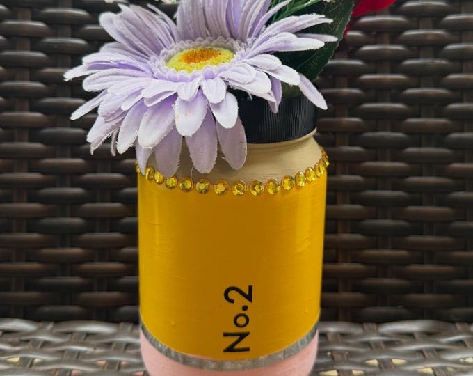 Hand-Painted Pencil Mason Jar Vase: School Theme, Teacher Gift
