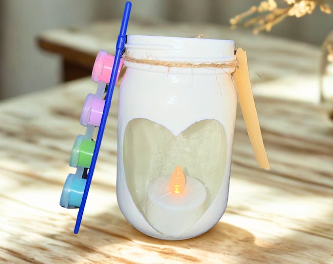 DIY Heart Lantern Paint Kit, "You Light Up My World" Craft, Candle Jar