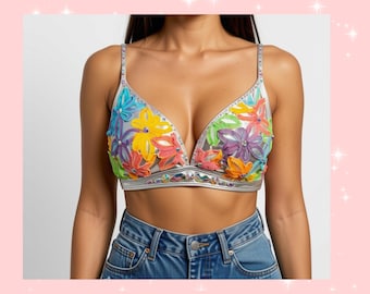 Music Festival ~ Rhinestone Bra ~ EDM Concert Crop Top ~ Sparkle Rave Bralette