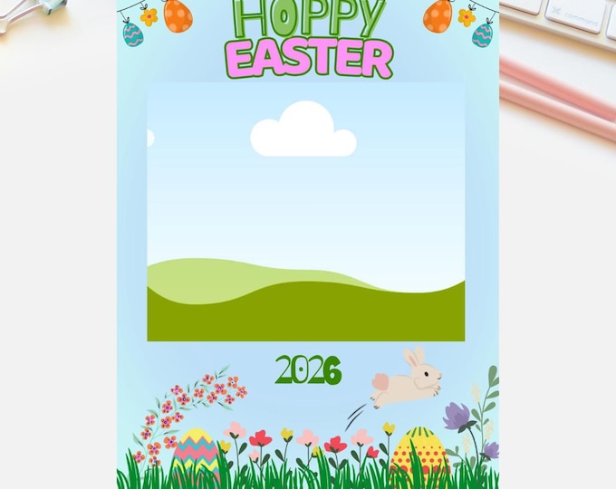 Easter Digital Download, Add Personal Photo (Canva Template-Portrait Print & Social Media Resize)