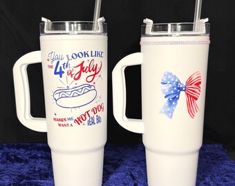 You Look Like the 4TH of July| Bow & Rhinestone Tumbler | Patriotic Bling Sipper |  Celebration Drinkware