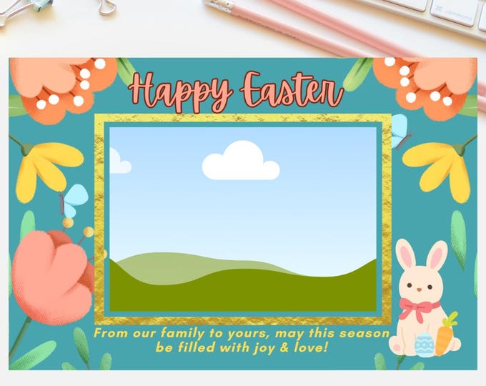 Easter Digital Download, Add Personal Photo (Canva Template-Landscape Print & Social Media Resize)