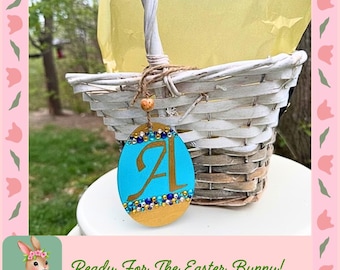 Easter Basket Tags-Monogram, Hand Painted & Sealed, Gold/Rhinestone Options