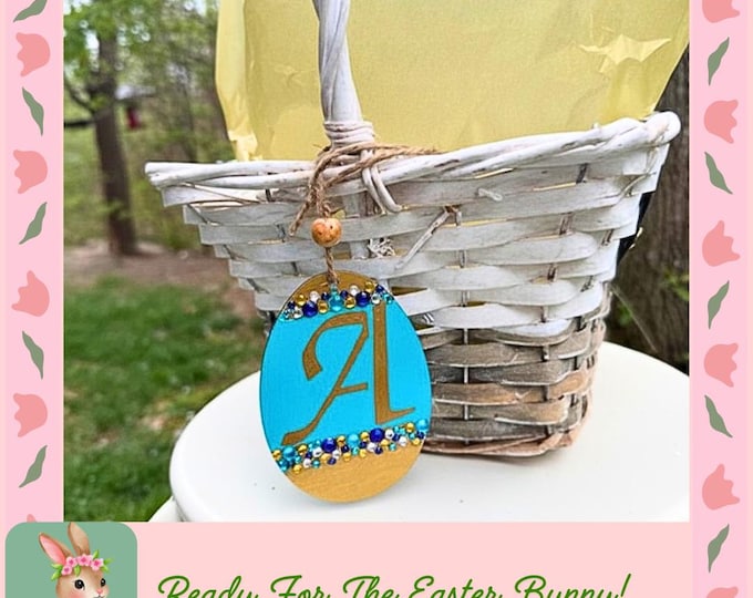 Easter Basket Tags-Monogram, Hand Painted & Sealed, Gold/Rhinestone Options