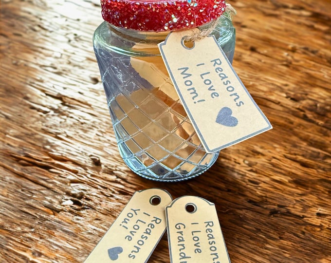 Personal Note Jar, Red Rhinestone Detail-Mothers Day Gift or  Anniversary Gift