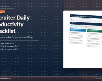 Recruiter Daily Productivity Checklist — Daily Activity Planner and KPI Tracker for Staffing Pros
