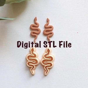 May include: Four snake-shaped objects in two different designs. The top two are a solid light brown colour, and the bottom two are a light brown outline with a cream-coloured interior. The text "Digital STL File" is in the centre.