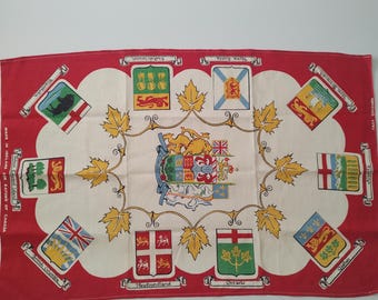Paño de cocina antiguo de las provincias canadienses, lino irlandés, escudo de armas, souvenir canadiense