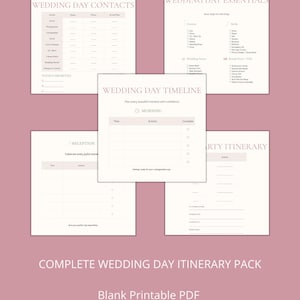 Elegant Wedding Day Timeline Pack, Bridal Agenda Checklist (Digital Download)