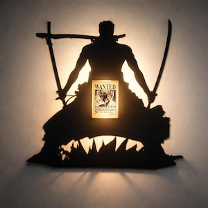 Kinkiet One Piece Anime – Luffy i Zoro, druk 3D, dekoracja pokoju z mangą, prezent z anime, dekoracja sypialni Otaku, kinkiet LED
