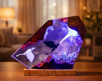 Handmade Toothless Dragon Resin Lamp, Fury Night Light Epoxy LED Lamp, Fantasy Dragon Gift, Unique Bedroom Decor, Night Light for Him