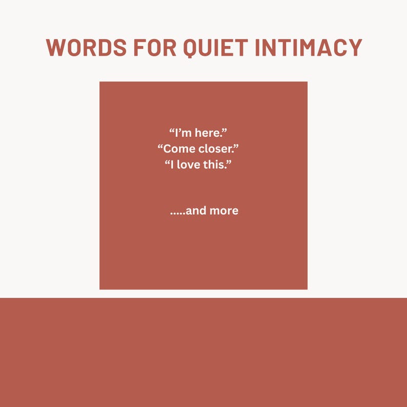 K&ouml;nnte beinhalten: Eine quadratische Grafik mit terrakottafarbenem Hintergrund und dem Text "WORDS FOR QUIET INTIMACY" oben. Der zentrierte Text lautet "I'm here.", "Come closer.", "I love this." und ".....and more" in wei&szlig;er Schrift auf dem terrakottafarbenen Quadrat.
