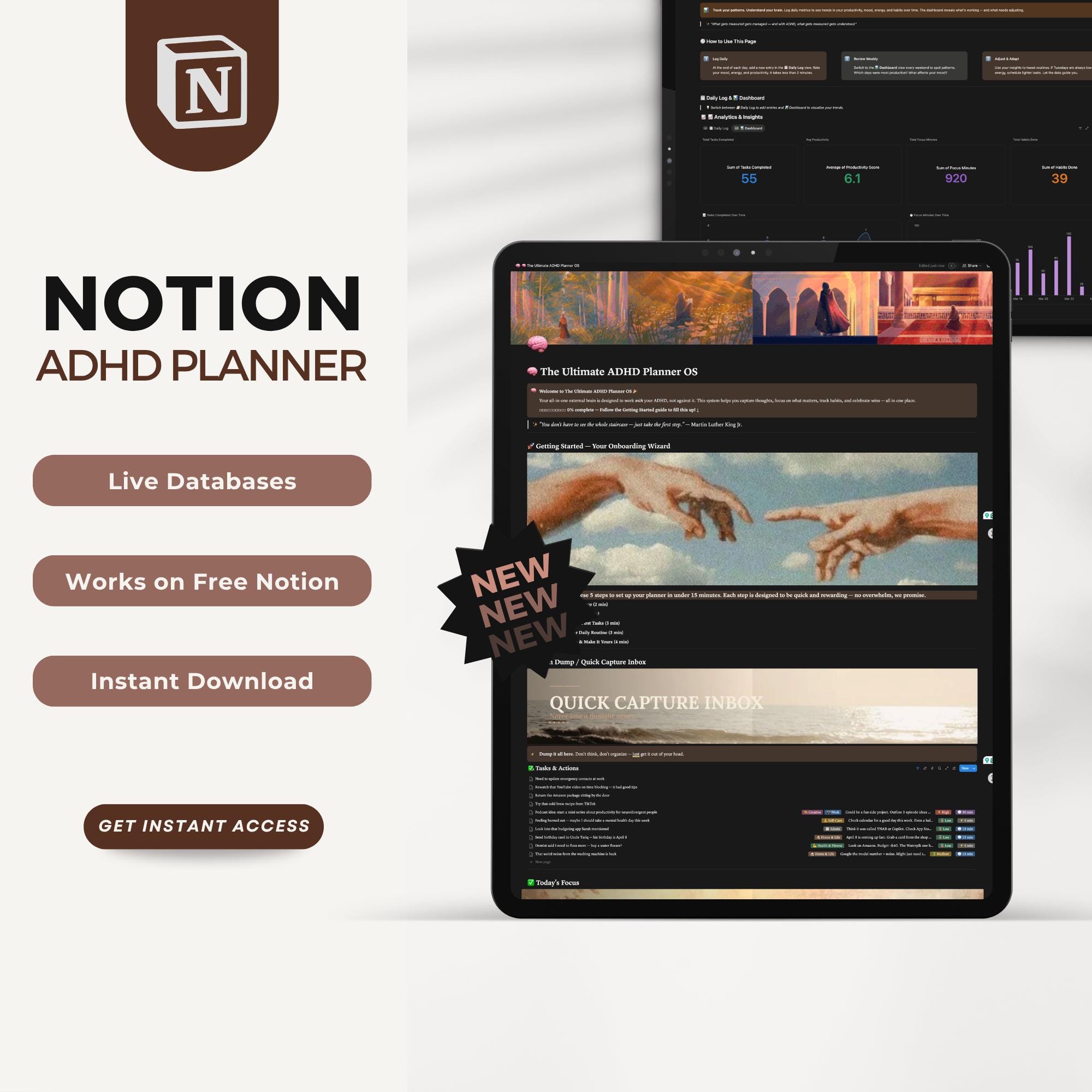 ADHD Notion Template | Second Brain Planner, Dopamine Menu, Habit ...
