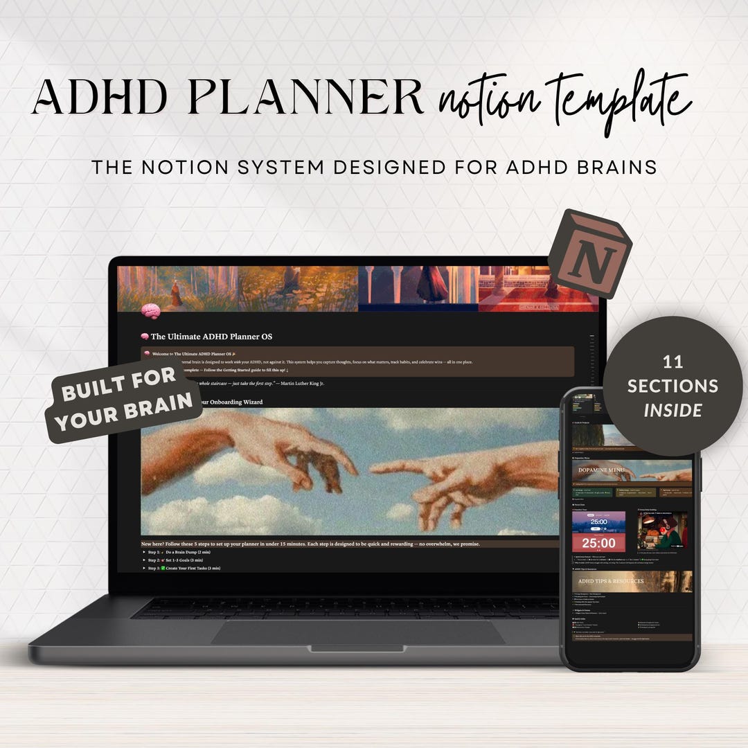 ADHD Notion Template | Second Brain Planner, Dopamine Menu, Habit ...