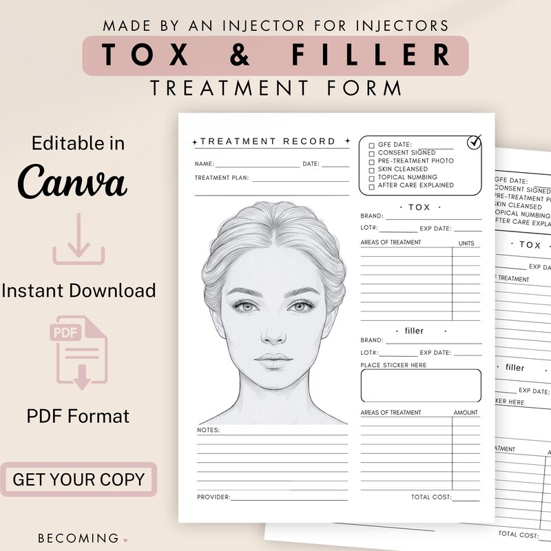 Botox Injection Chart Form Injectable Face Chart - Etsy