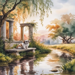 Artistic Shih Tzu Dog Wallpaper: Digital Download Pet Background (Multiple Sizes)