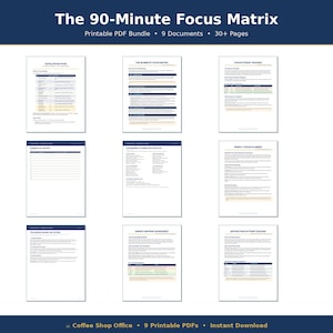 The 90-Minute Focus Matrix | Printable + Fillable Deep Work Planner | 4 Sizes | ADHD Focus System