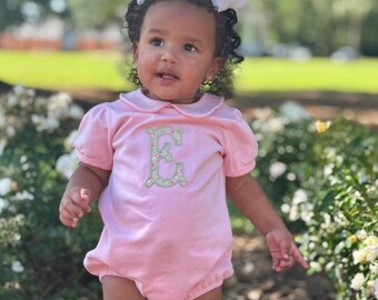 Girls Monogram Bubble Romper | Embroidered Baby Clothes