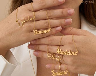 Collier prénom cursif personnalisé : pendentif personnalisé en acier inoxydable, collier ras de cou minimaliste