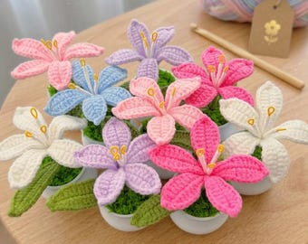 Fleur de lys en pot au crochet fait main, décoration de bureau, cadeau plante pour toujours