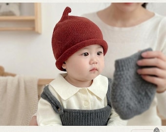Bonnet de lutin en tricot fait main | Bonnet pure laine pour tout-petit, haut pointu, chaleur hivernale confortable