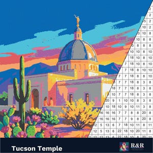 Idea para una noche de grupo juvenil / Manualidad para colorear del Templo de Tucson (imprimible) / Mural de 122 cm (48") para descarga digital