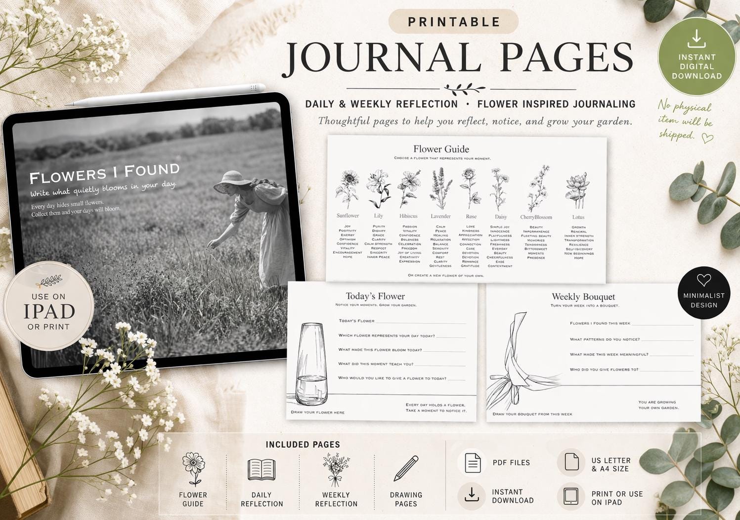 Printable Flower Journal Pages | Daily Reflection, Self-care ...