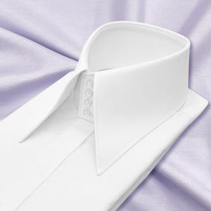 Camisa blanca de cuello largo estilo años 70 para hombre, tapeta oculta, camisa de boda retro con cuello alto de punta, cuello estilo Disco Barrymore