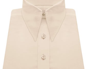 Men's Fawn Cotton Spear Collar Shirt Long Pointed 60s 70s Retro Mod Gangster Collar Stage Theatre Shirt
