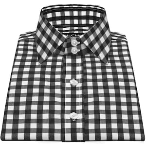 Camicia da uomo a quadri Vichy con colletto alto, in cotone egiziano, stile edoardiano Windsor, con colletto ampio, elegante e formale da ufficio.