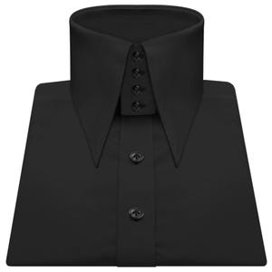 High Long Forword Pointed Black Shirt for Men Tall Neck Stiff Large Collar Gangster Collar Vintage Karl Lagerfeld Style Shirt