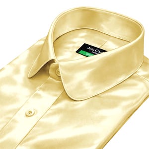 mens champagne dress shirt Champagne Solid Satin Men's Long Sleeve Shirt