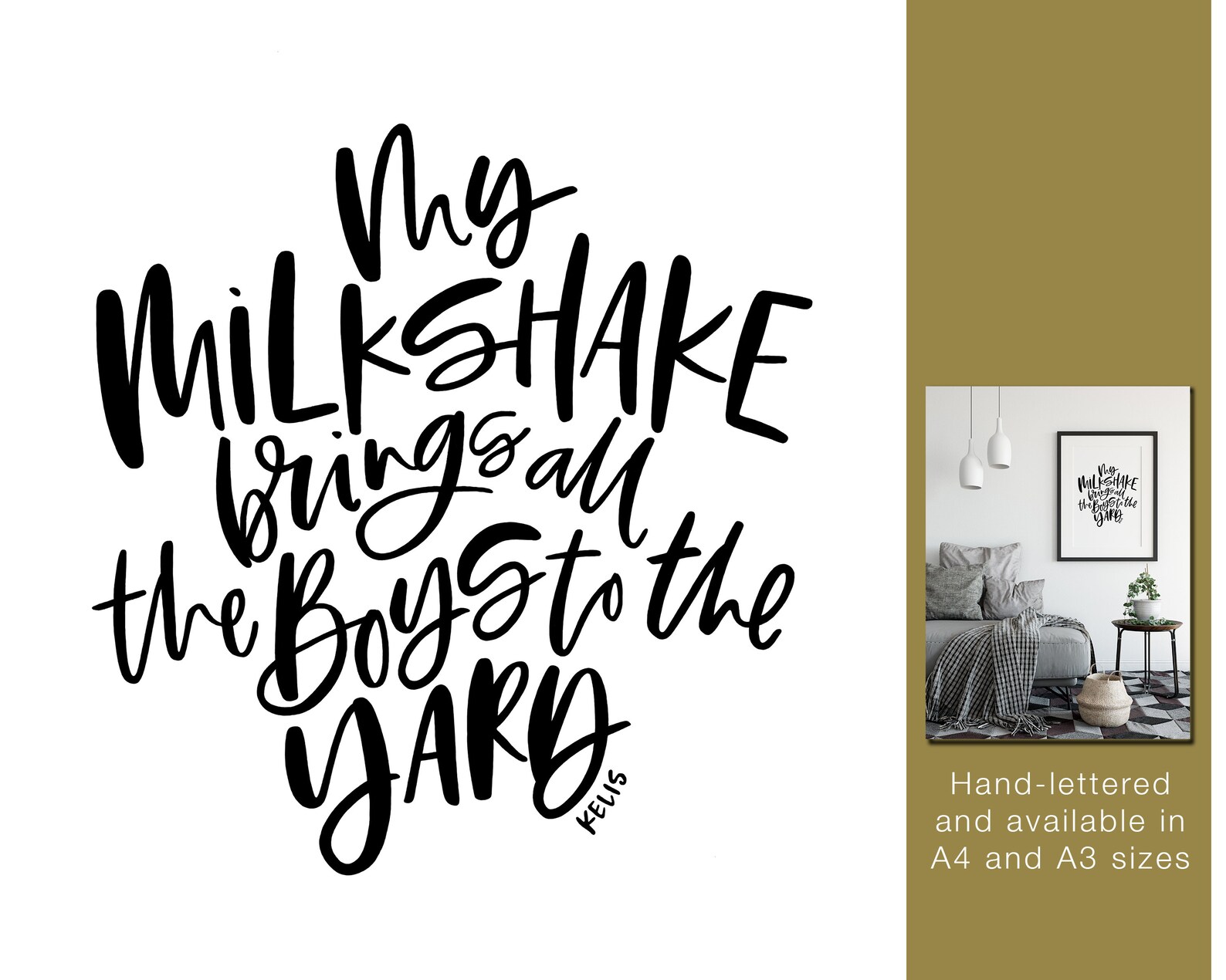 Milkshake Lyrics Art Print Monochrome Calligraphy Wall Art Etsy
