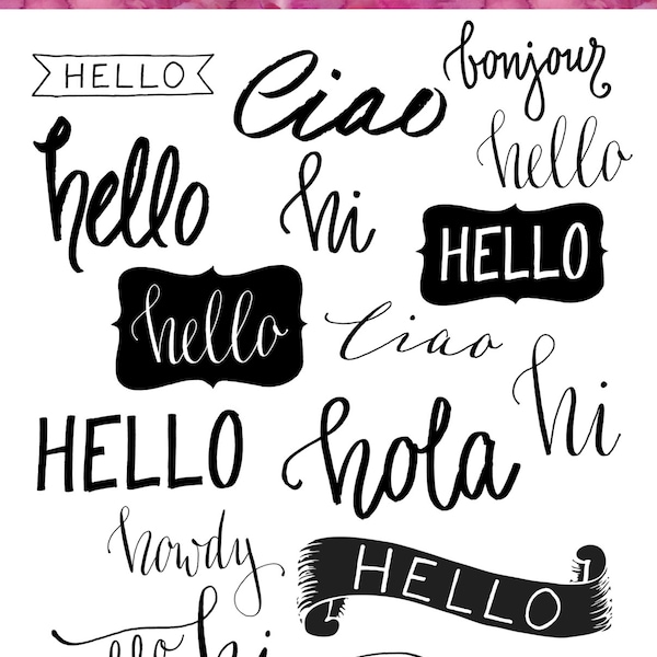 Greetings Overlays ~ Hello Words ~ Hand-drawn Clipart Editable Digital Stamp ~ Photography Scrapbooking Craft Projects