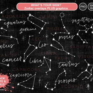 Zodiac Signs and Lettering ~ Star Signs ~ Birthday Months ~ Hand-lettered horoscope words ~ Astrology Digital overlays
